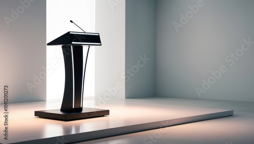 Futuristic podium with d light technology on modern stage. photo