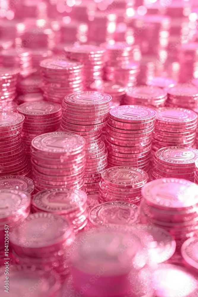 Stacks of Shiny Pink Coins with a Soft Focus Background Stacks of Shiny Pink Coins with a Soft Focus Background