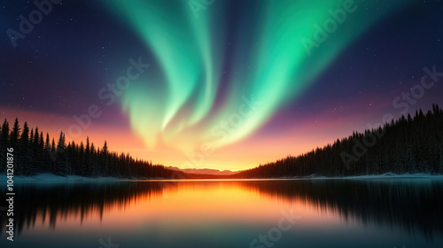 Golden hour paints the sky with aurora borealis