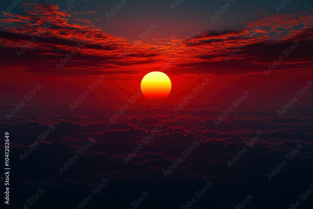 Sunset over a Sea of Clouds with Red Sky Sunset over a Sea of Clouds with Red Sky