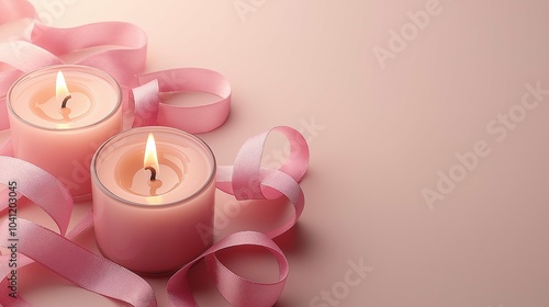 Pink Candles and Ribbons for Cancer Awareness