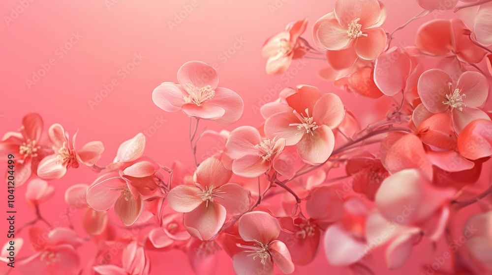 Fototapeta premium A lively arrangement of pink blossoms set against a pink backdrop