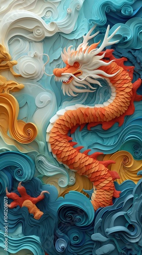 Wallpaper Mural red dragon on blue background Torontodigital.ca