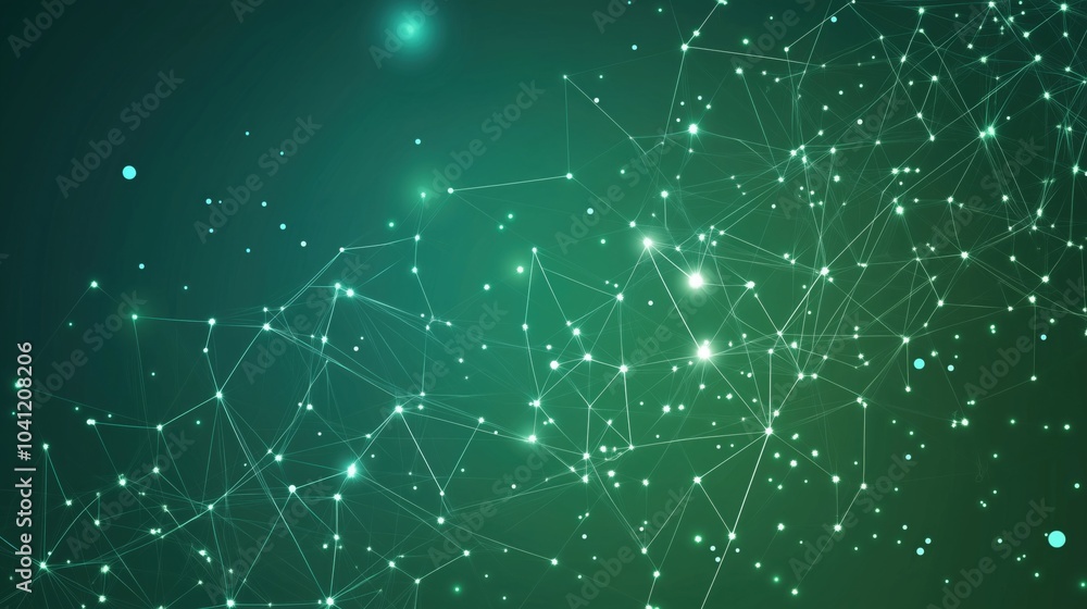 Abstract network connections, glowing nodes, green background, digital design Abstract network connections, glowing nodes, green background, digital design