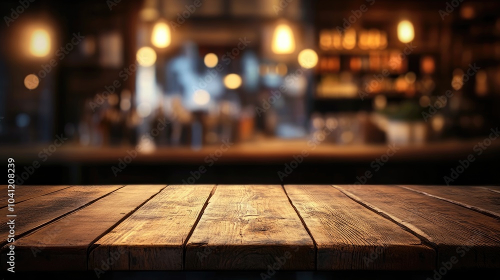 Wooden table positioned in a bar or pub highlighting the cafe s interior with soft lighting casting blurred shadows creating a drink ambiance in a dimly lit setting from a top perspective Wooden table positioned in a bar or pub highlighting the cafe s interior with soft lighting casting blurred shadows creating a drink ambiance in a dimly lit setting from a top perspective