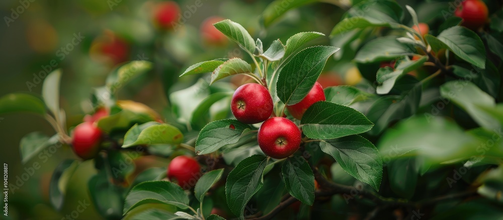 Obraz premium Small Red Apples On An Apple Tree