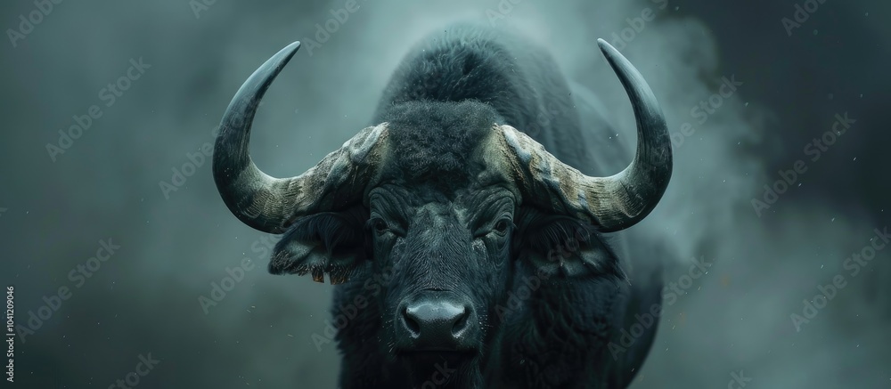 Naklejka premium Black Buffalo With Beautiful Horns
