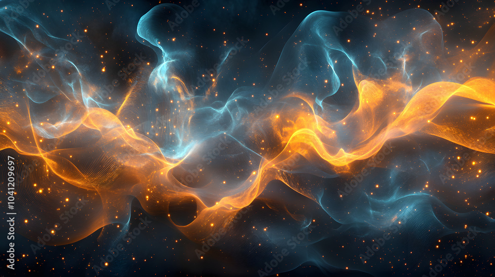 Dynamic Waves of Glowing Particles with Vibrant Energy in a Cosmic Scene Dynamic Waves of Glowing Particles with Vibrant Energy in a Cosmic Scene