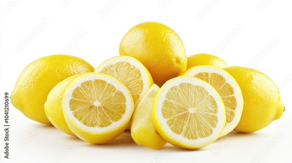 Assorted fresh lemons displayed against a white background Assorted fresh lemons displayed against a white background