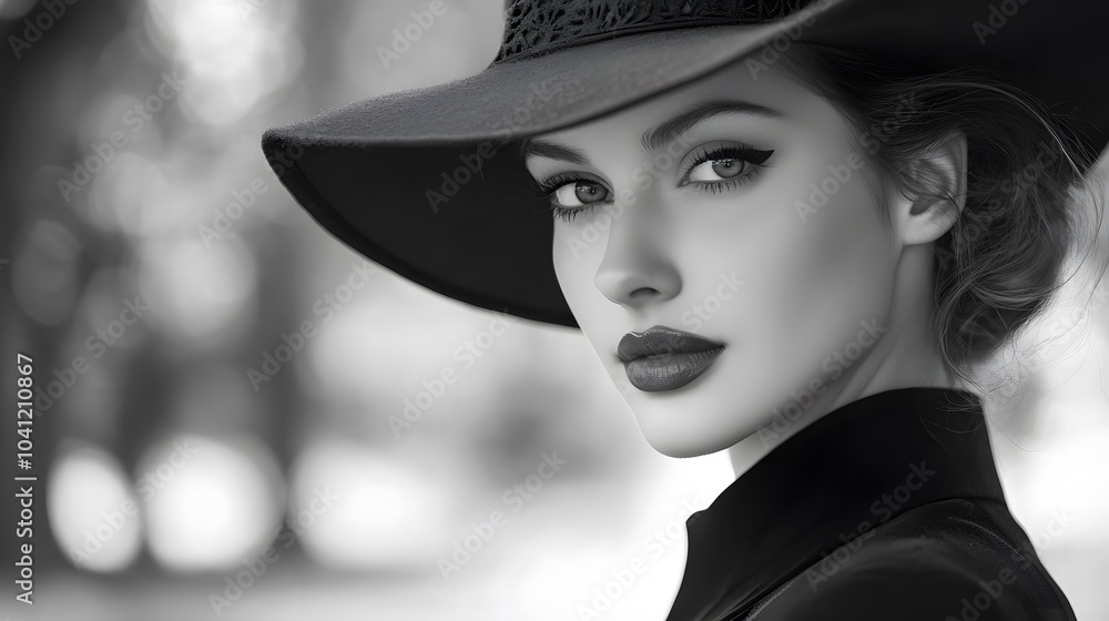 Beautiful elegant woman in a hat. 