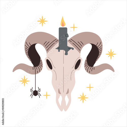 Ram skull with candle and spider