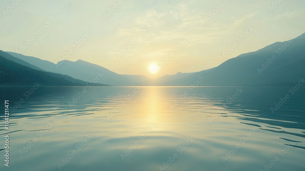 Serene Sunrise Over Mountain Lake Landscape Serene Sunrise Over Mountain Lake Landscape