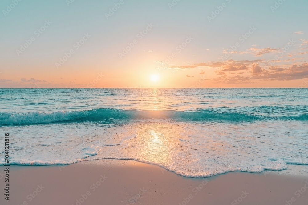 Obraz premium Tranquil Sunset Over a Sandy Beach with Gentle Waves
