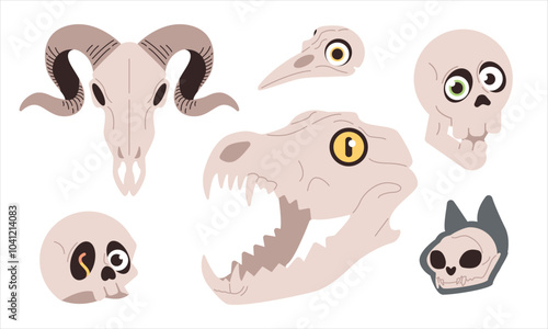 Set of skulls. Set of different animal skulls