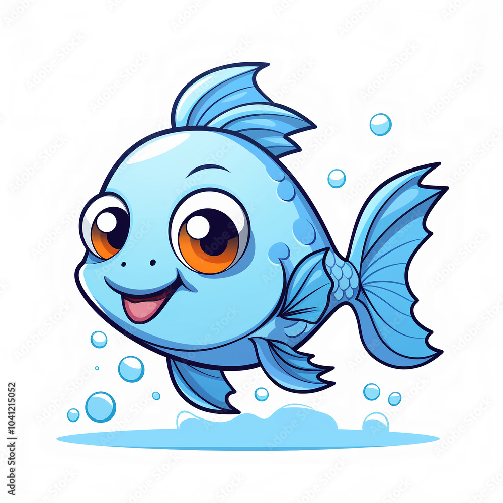 Cute Cartoon Fish Illustration with Big Eyes and Bubbles Cute Cartoon Fish Illustration with Big Eyes and Bubbles