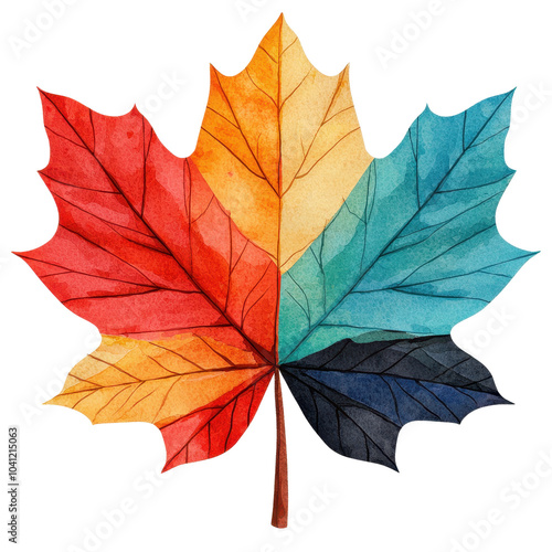 Wallpaper Mural Colorful watercolor maple leaf, white background , transparent, Clipart Torontodigital.ca