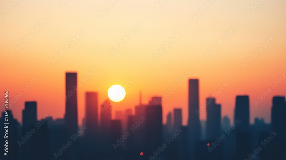 Fototapeta premium A breathtaking sunset over a city skyline, casting vibrant colors across the horizon and silhouetting the skyscrapers beautifully.