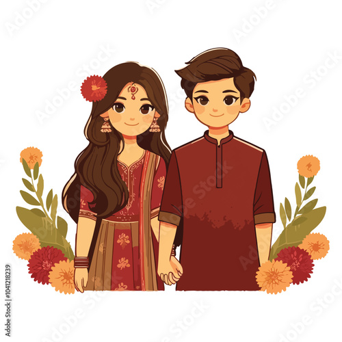 A young Indian couple celebrate festival Diwali Deepavali