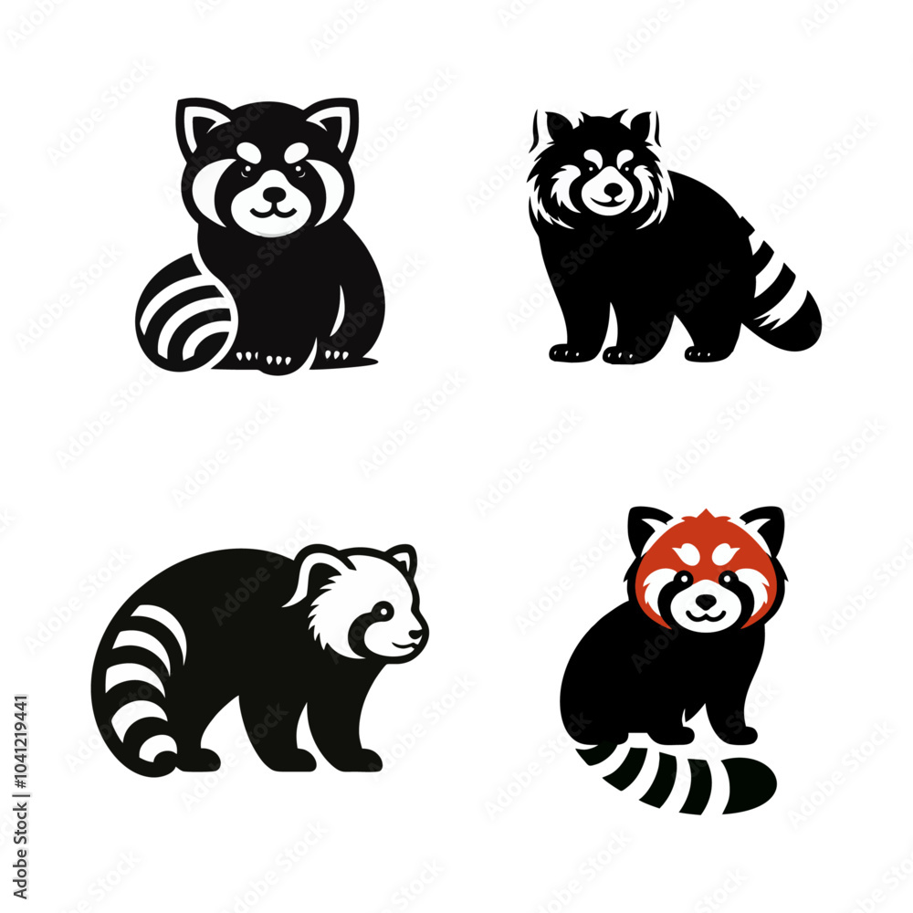 Obraz premium Red Panda black white logo icon illustration