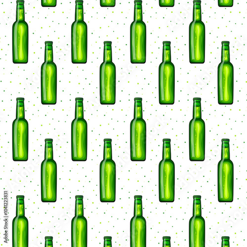 Seamless pattern green bottles of beer. Vector designs for use in banner,poster,card,invitation. Oktoberfest