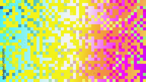 Abstract pastel neon rainbow pixel texture bg video screen. Tv pattern background with square noise effect. Futuristic broadcast gradient banner for television. Modern vhs 8 bit static display element