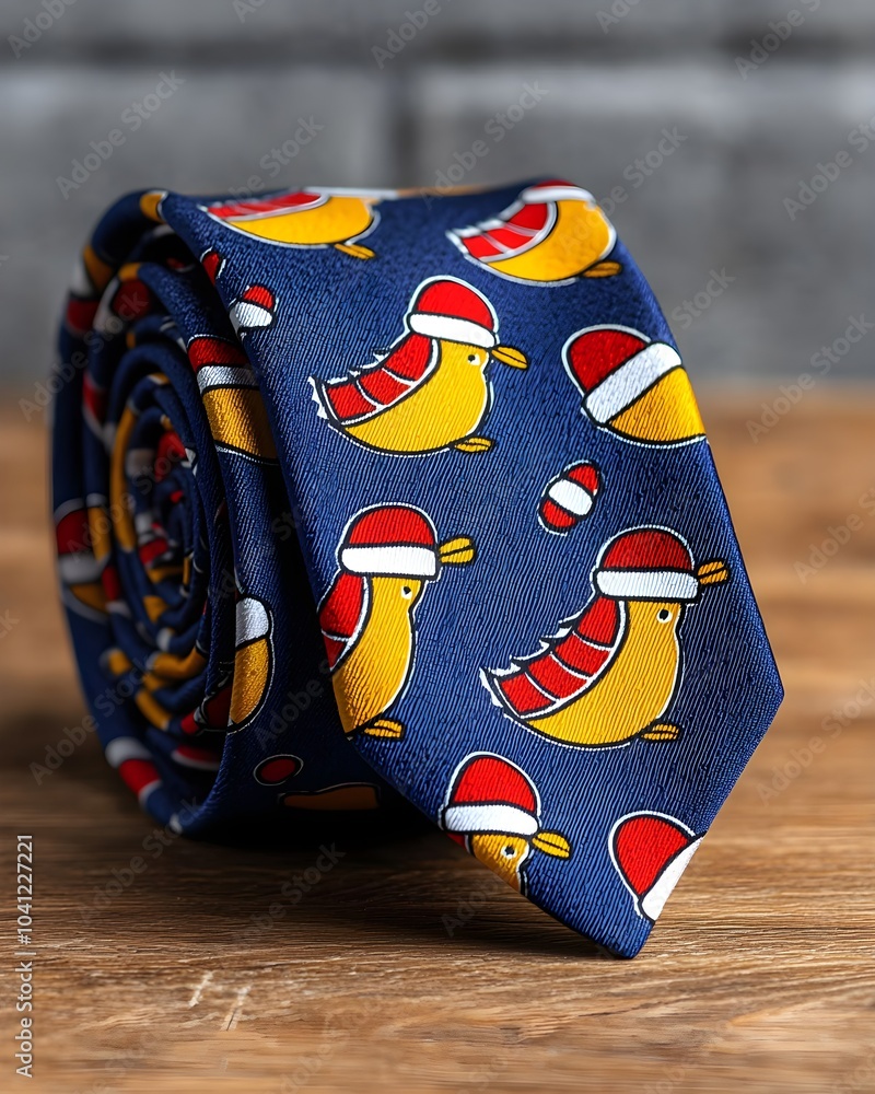 Whimsical duck-patterned tie with festive hats Whimsical duck-patterned tie with festive hats