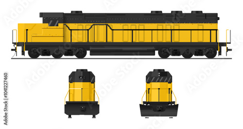 Detailed depiction of a diesel locomotive showcased on a white background for design and illustration purposes