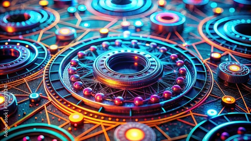 Wallpaper Mural Cyberpunk Virtual Technology Circle Patterns - Abstract 3D Network for Social Media Ads and Marketing Materials Torontodigital.ca