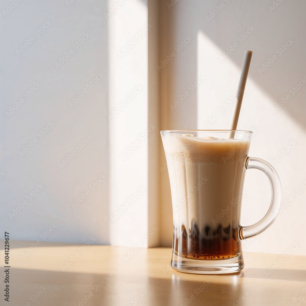 Ice mugwort latte in a transparent cup. Ice mugwort latte in a transparent cup.