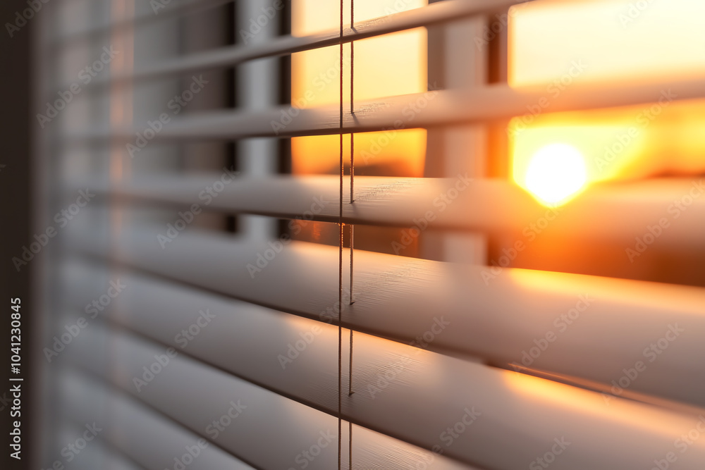Capturing the golden hour a glimpse through window blinds at sunset Capturing the golden hour a glimpse through window blinds at sunset