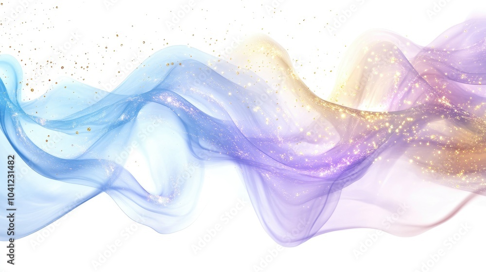 Gentle energy flow with translucent blue, purple, and gold, white background, sparkles and radiant lines, fluid motion, elegant glow, vibrant Gentle energy flow with translucent blue, purple, and gold, white background, sparkles and radiant lines, fluid motion, elegant glow, vibrant