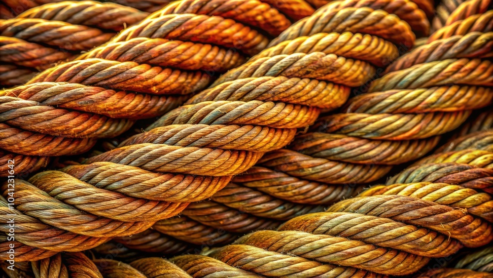 Detailed close-up of twisted natural rope, emphasizing its unique fiber patterns and warm earthy tones, creating a rich texture that resonates with nature's simplicity. Detailed close-up of twisted natural rope, emphasizing its unique fiber patterns and warm earthy tones, creating a rich texture that resonates with nature's simplicity.