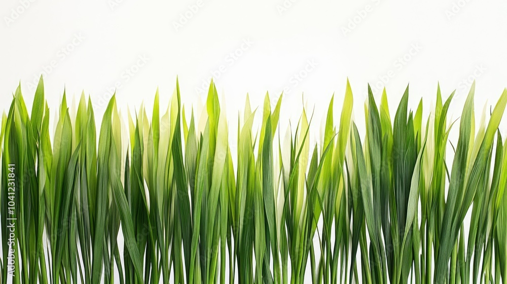 Green grass tufts arranged evenly in a row, showing detailed blades and fresh colors. Green grass tufts arranged evenly in a row, showing detailed blades and fresh colors.