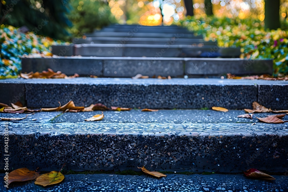 Fototapeta premium A bunch of steps that have fallen leaves on them