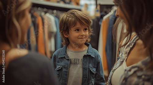 A family of four trying on clothes in a store, with the kids modeling for their parents. 