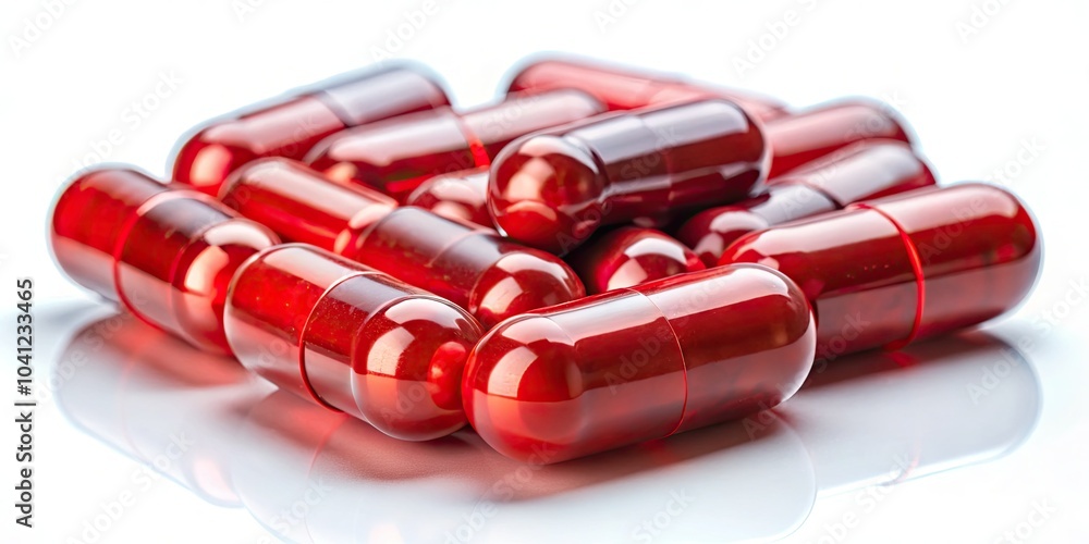 Distinctive red supplement capsules displayed on a clear white surface illustrate health and wellness concepts, enhancing vitality and promoting overall well-being for a thriving, balanced life. Distinctive red supplement capsules displayed on a clear white surface illustrate health and wellness concepts, enhancing vitality and promoting overall well-being for a thriving, balanced life.