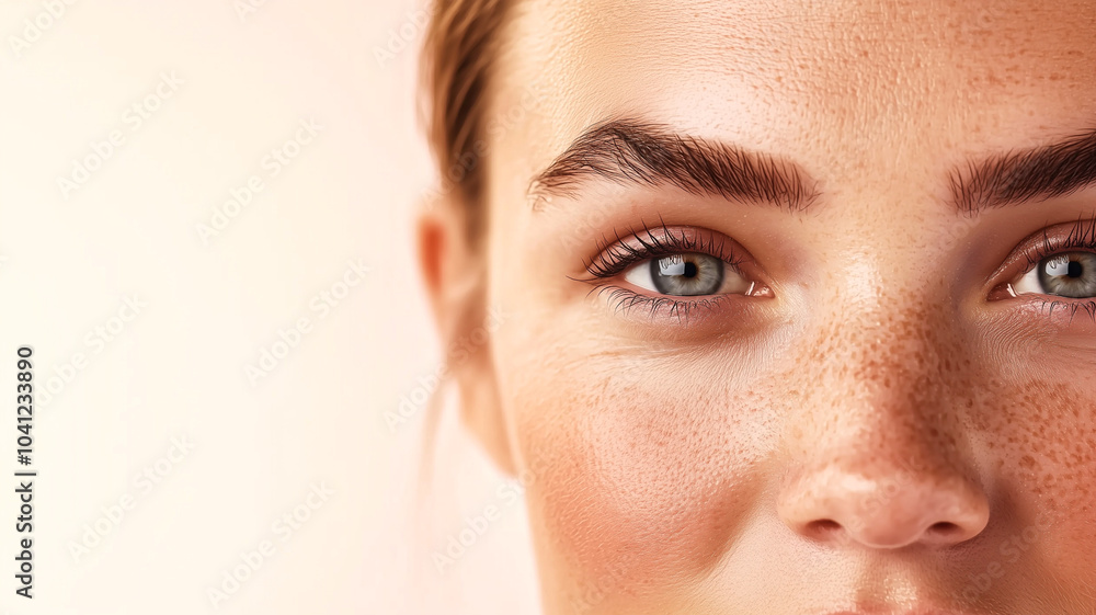 Naklejka premium Young Woman with Forehead Wrinkles, Showing Signs of Expression..
