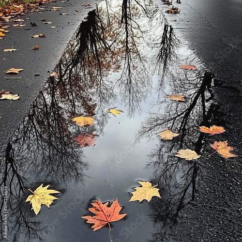 Autumn leaves in reflection photo