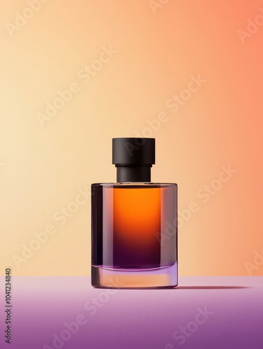 Modern perfume bottle with bold sharp lines, reflecting vibrant colors and contemporary design aesthetics.