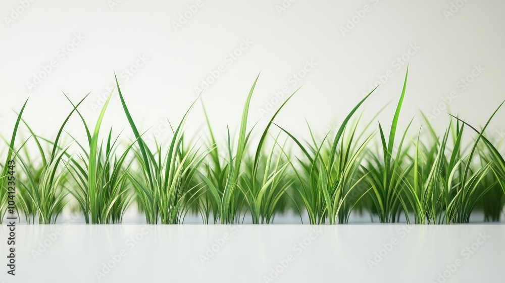 Obraz premium Isolated row of verdant grass tufts, with detailed blades, on a clean white surface.