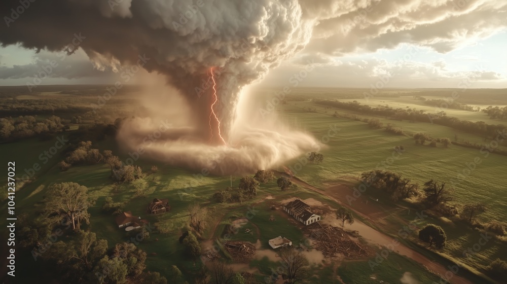 Fototapeta premium A large cloud of smoke is rising from a volcano. The sky is cloudy and the sun is setting