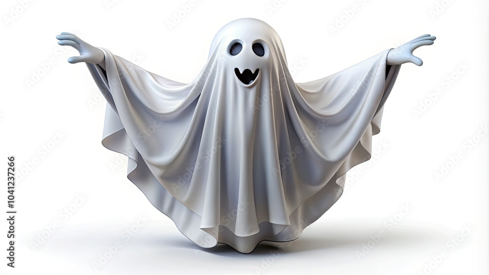 Dynamic White Ghost with Spreading Arms - for Halloween Advertising and Graphic Design Dynamic White Ghost with Spreading Arms - for Halloween Advertising and Graphic Design