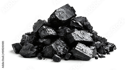 Pile of black coal isolated on white background