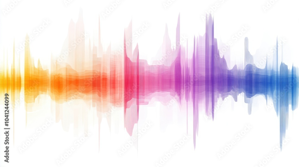 Sound wave equalizer illustration with sharp peaks and valleys in gradient colors on white background. Sound wave equalizer illustration with sharp peaks and valleys in gradient colors on white background.
