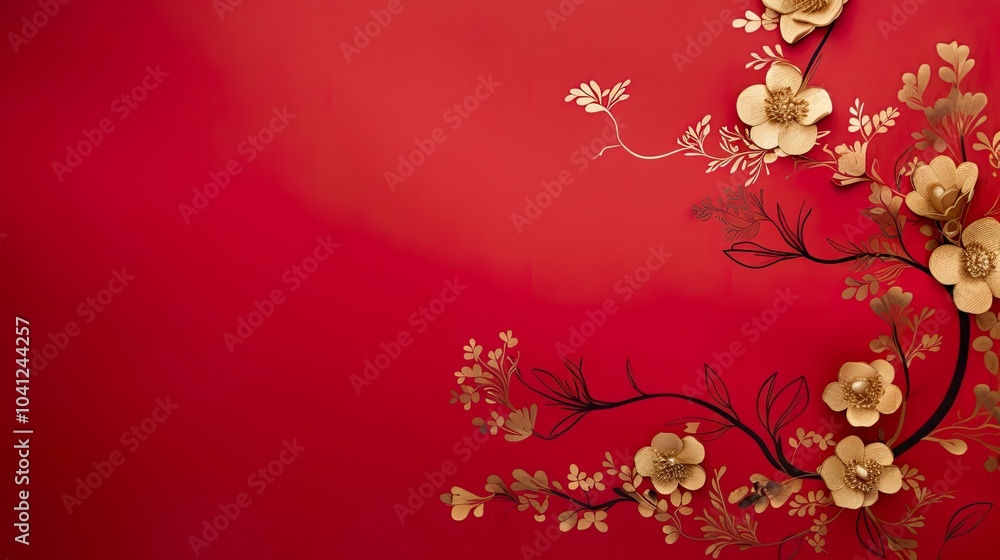 chinese gold ink in red paper background Flat lay top view copy space chinese gold ink in red paper background Flat lay top view copy space