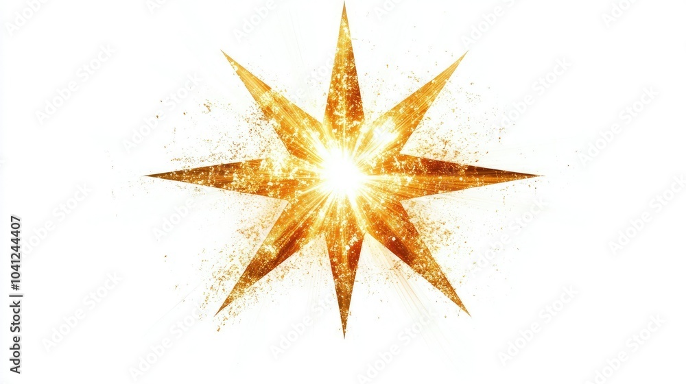 Star-shaped light burst with glowing tips and subtle beams, isolated on a clear white background. Star-shaped light burst with glowing tips and subtle beams, isolated on a clear white background.