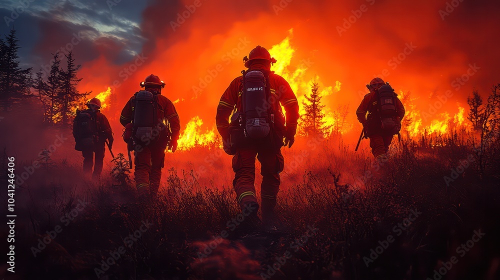 Fototapeta premium Wildfire region firefighters, working tirelessly to prevent the spread of devastating blazes
