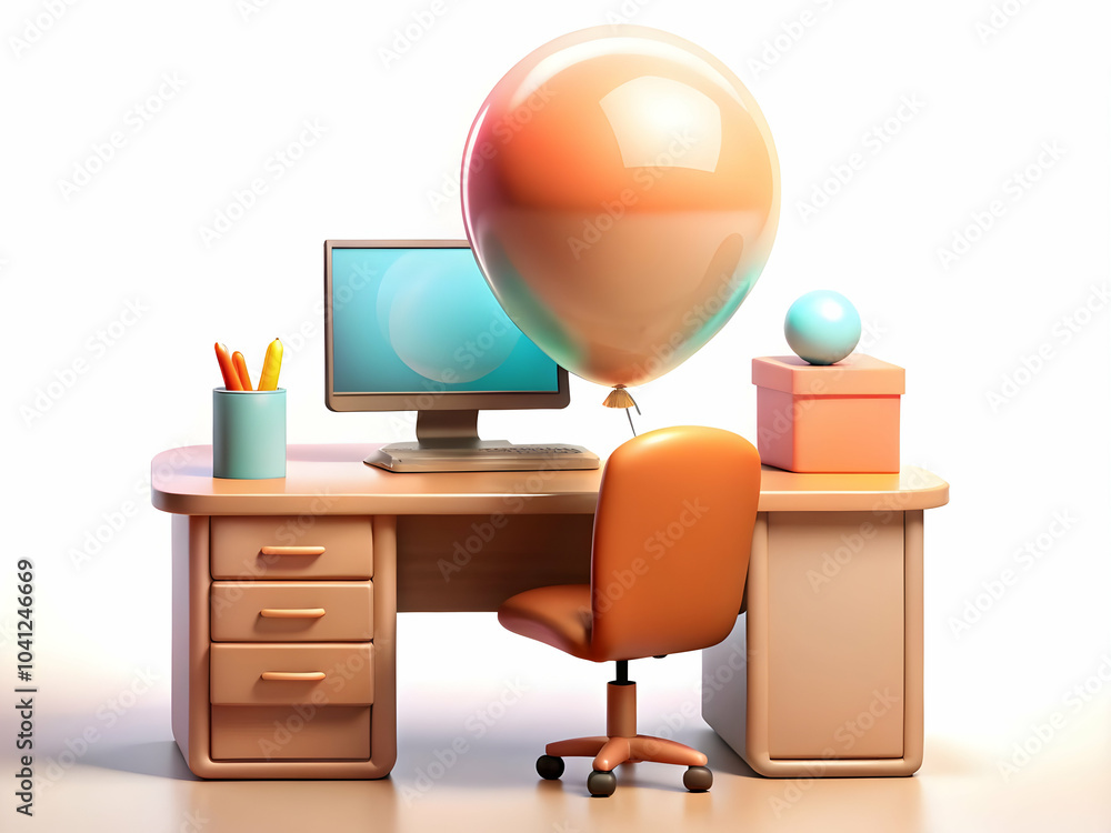 Glossy Background Glowing Balloon Office Celebration Concept, Floating Balloon Above Desk Symbolizing Fun Achievement, Clean Setup for Text About Success Team Celebrations, Photo Stock Glossy Background Glowing Balloon Office Celebration Concept, Floating Balloon Above Desk Symbolizing Fun Achievement, Clean Setup for Text About Success Team Celebrations, Photo Stock