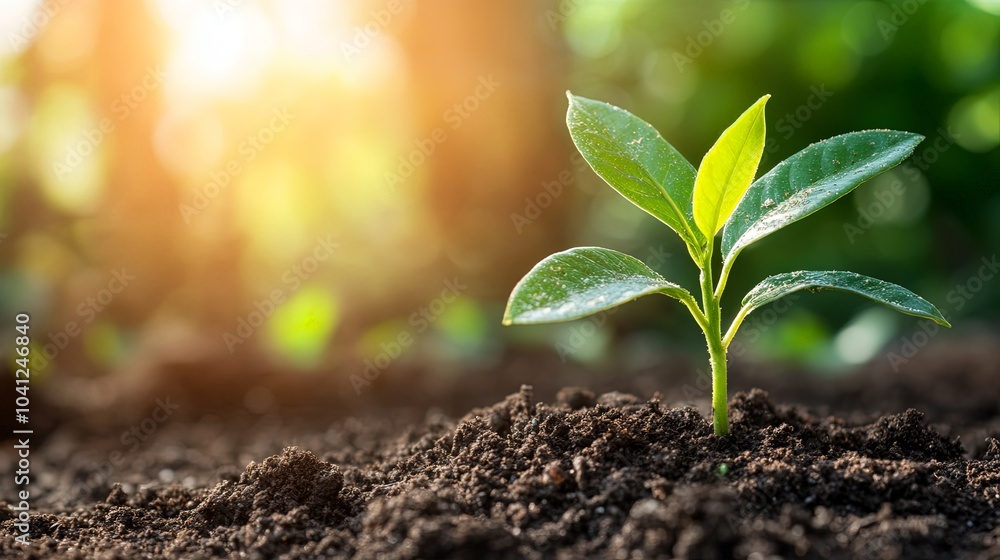 Fototapeta premium Young Sprout Growing in Soil with Sunlight New Life Nature Growth