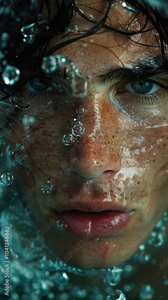 Close-Up Underwater Portrait: A Study in Water and Skin Close-Up Underwater Portrait: A Study in Water and Skin